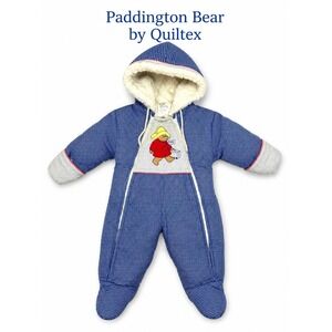 Vintage Paddington Bear Quiltex Infant Snowsuit Blue Plaid Sherpa Lined 12M